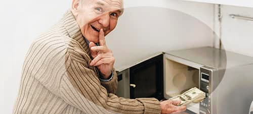 old man money in microwave