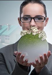 agent with globe and houses