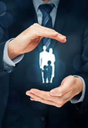 hands protecting family