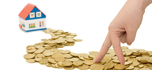 house with fingers walking on coin path