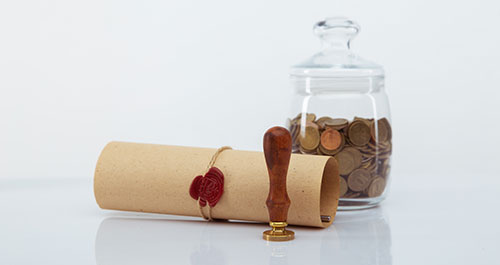 document, seal and money in jar