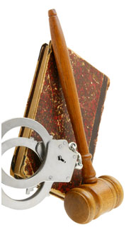 gavel, cuffs and law book