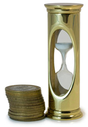 hourglass and coins illustrating loan agreement