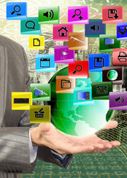 globe with internet icons