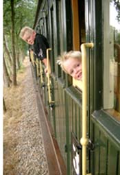 children traveling on train